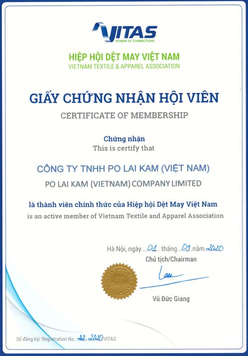 Giấy chứng nhận hội viên Hiệp Hội Dệt May Việt Nam